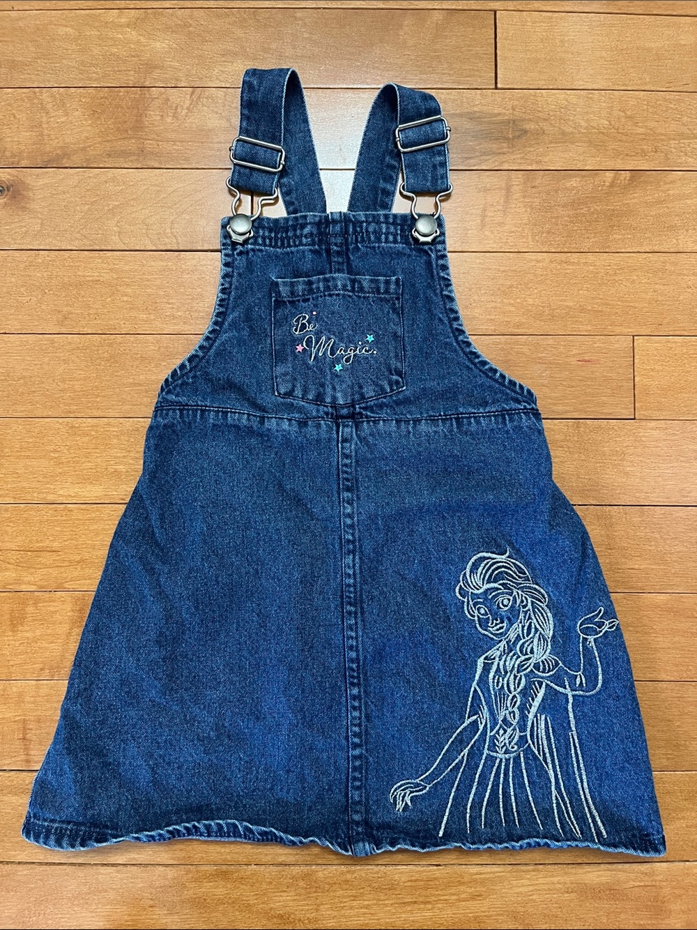 George Dark Blue Denim Overall Dress with Embroidered Princess